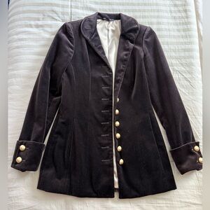 Classic Dark Brown Velvet Women's Blazer with Gold Buttons Military Style Sz XS